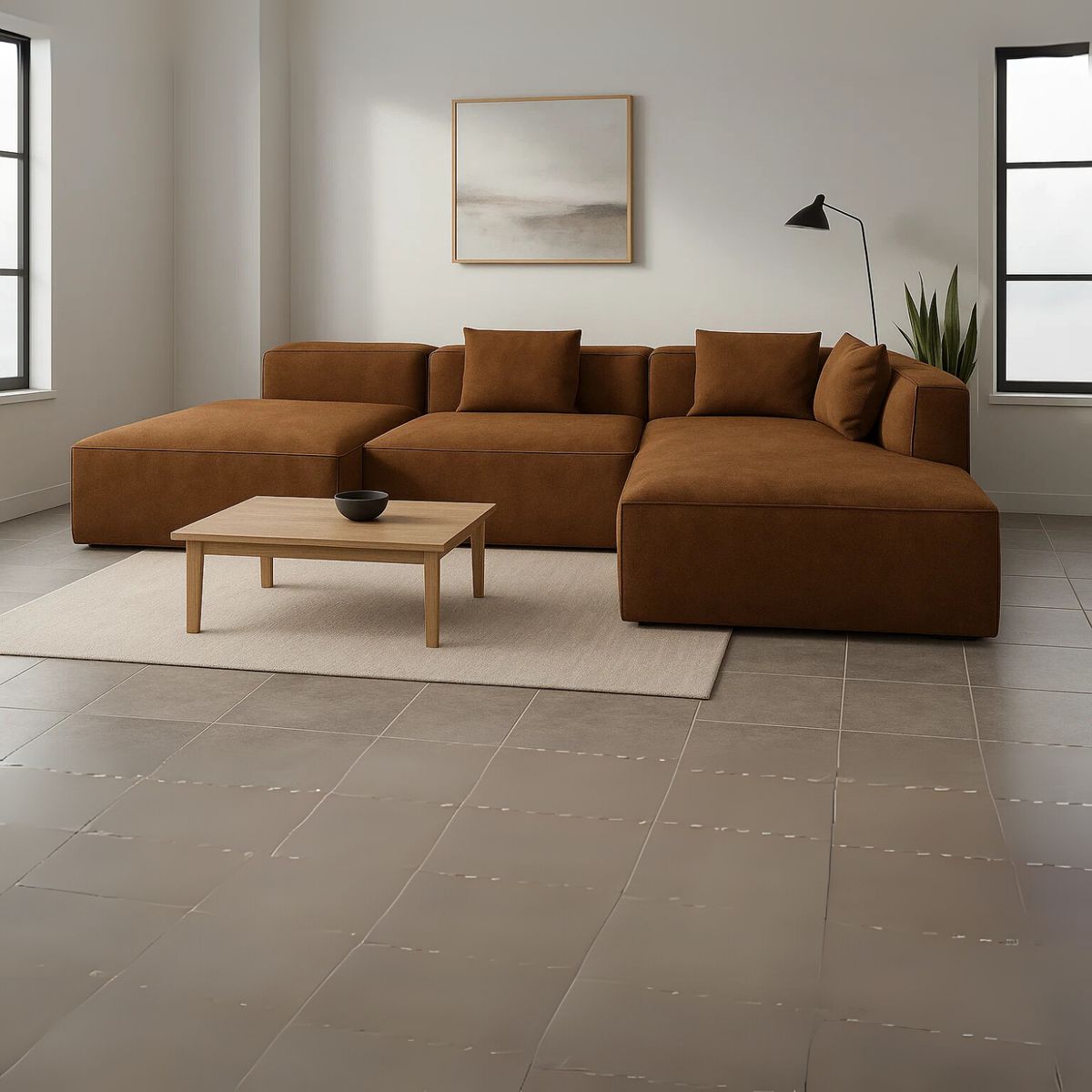 GENERICO - Sofá en L Derecho Pichi Tela Antifluidos 300x80x80 Marrón 3 Puestos