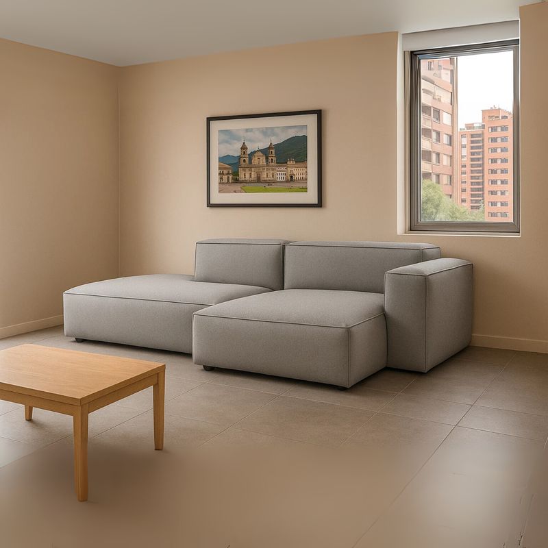 GENERICO - Sofá en L Derecho Scott Tela Antifluidos 256x90x70 Gris 4 Puestos