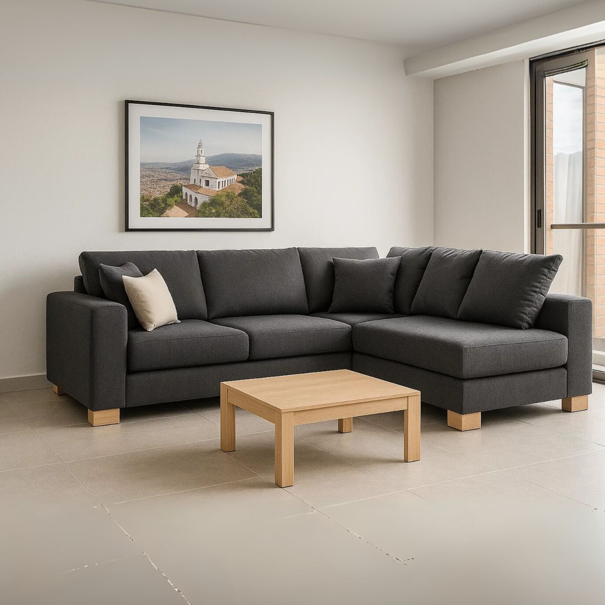 GENERICO - Sofá en L Derecho Take Tela Antifluidos 240x80x90 Gris 4 Puestos