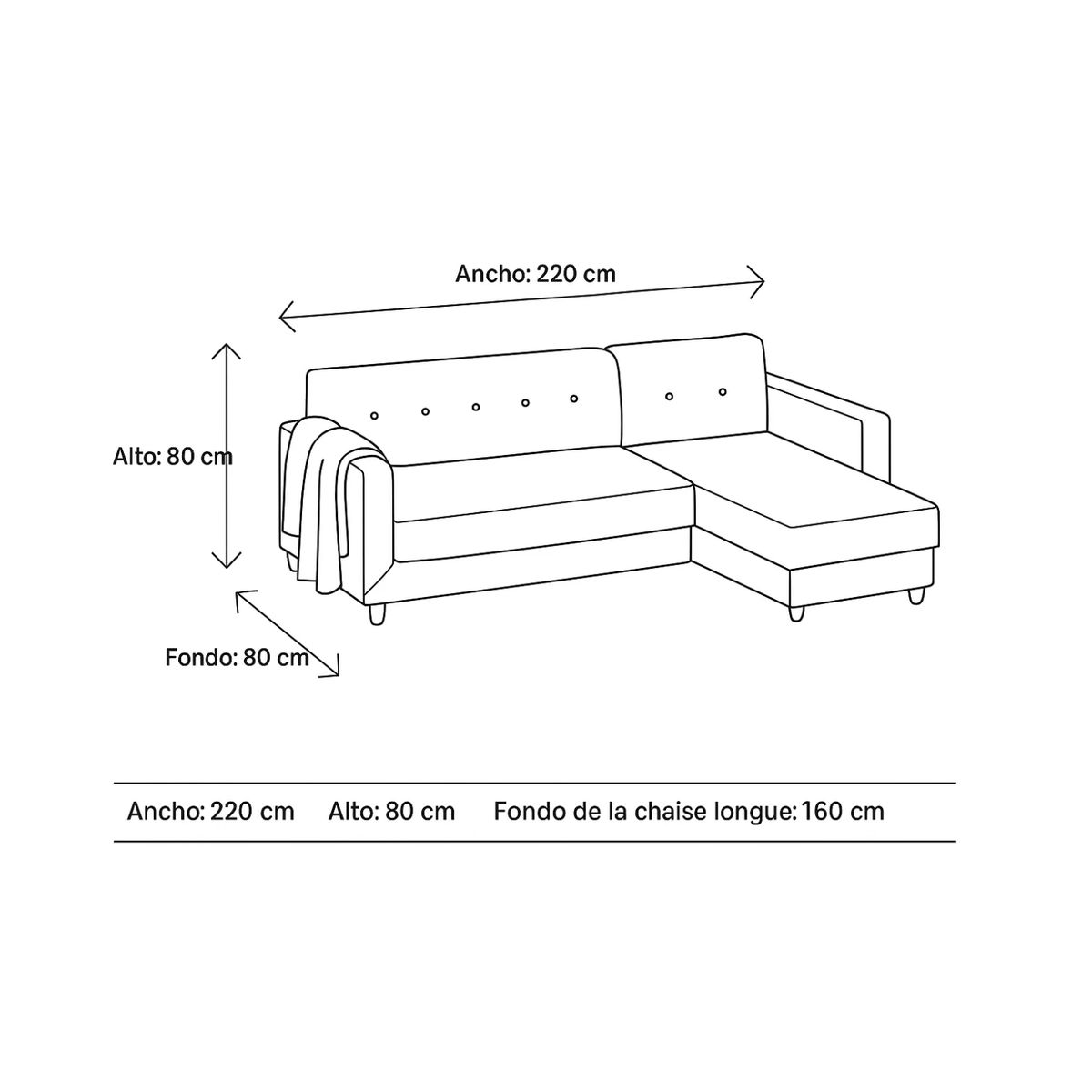 GENERICO - Sofá en L Derecho Tepuy Tela Antifluidos 220x80x80 Marrón 3 Puestos