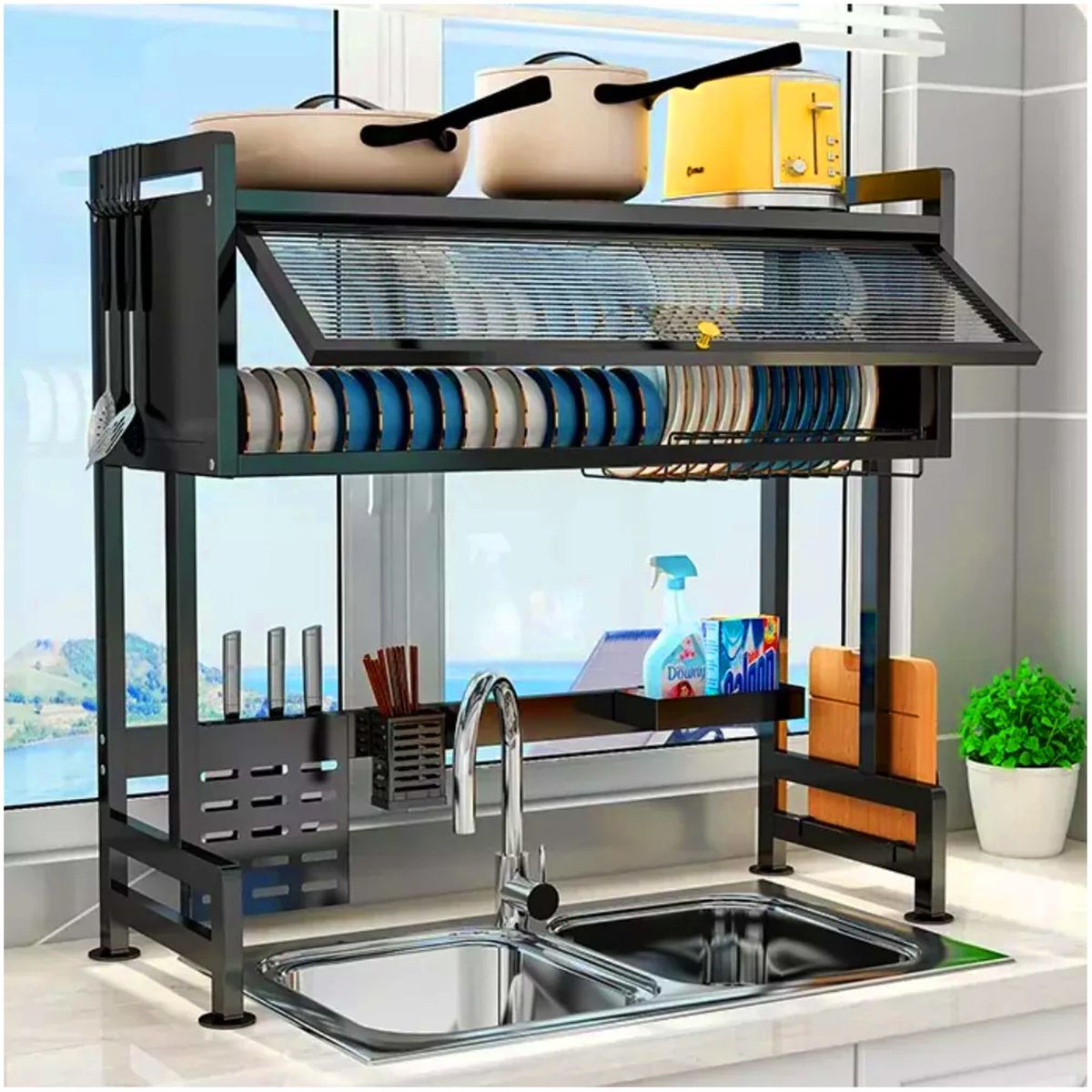 ONE PIXEL - Escurridor De Platos Con Tapa Para Cocina Acero Inoxidable 85cm