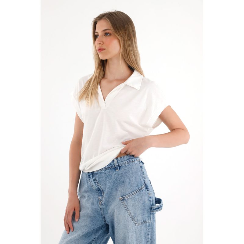 TENNIS - Camiseta crudo de manga rodada para mujer