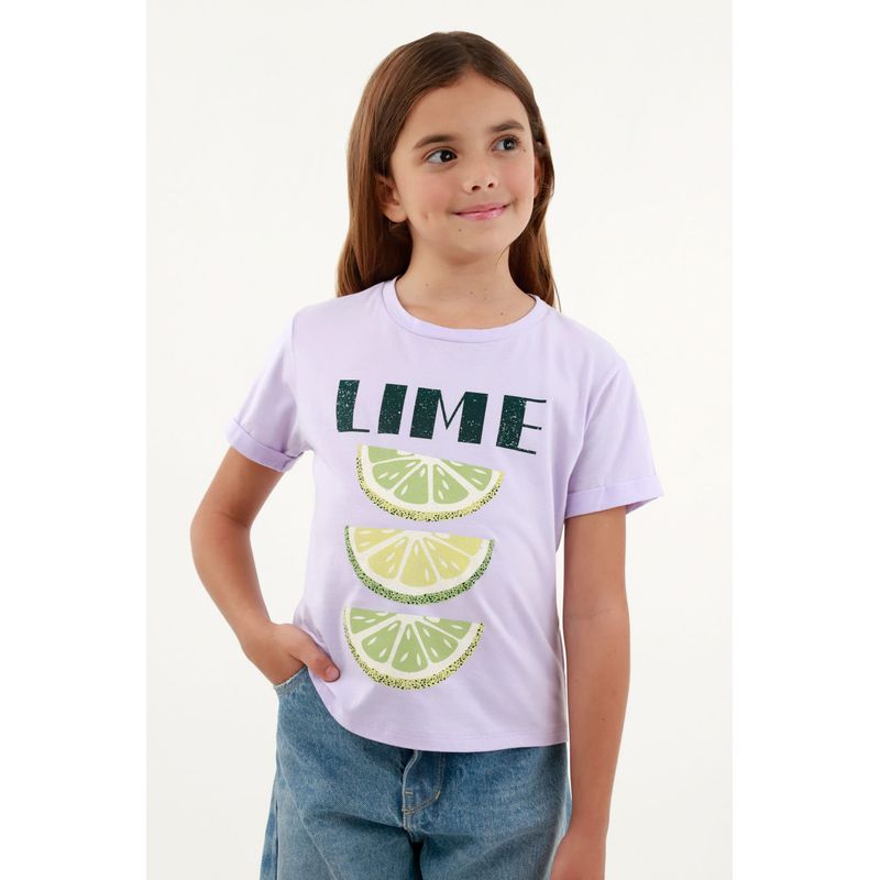 TENNIS - Camiseta básica morada estampada para niña