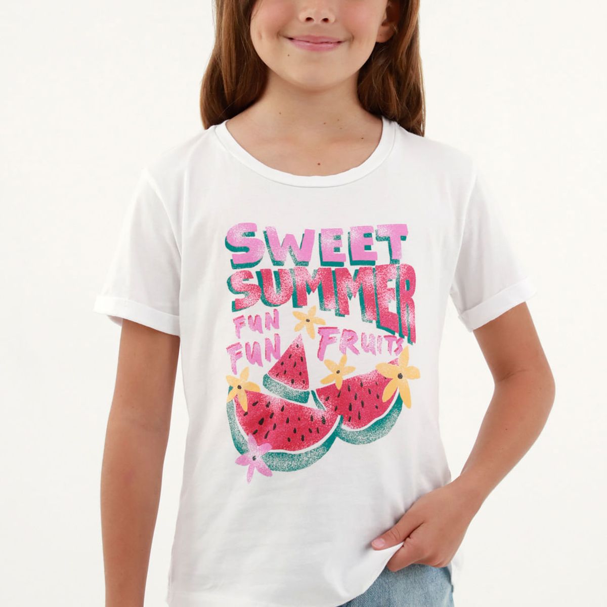 TENNIS - Camiseta básica blanca estampada para niña