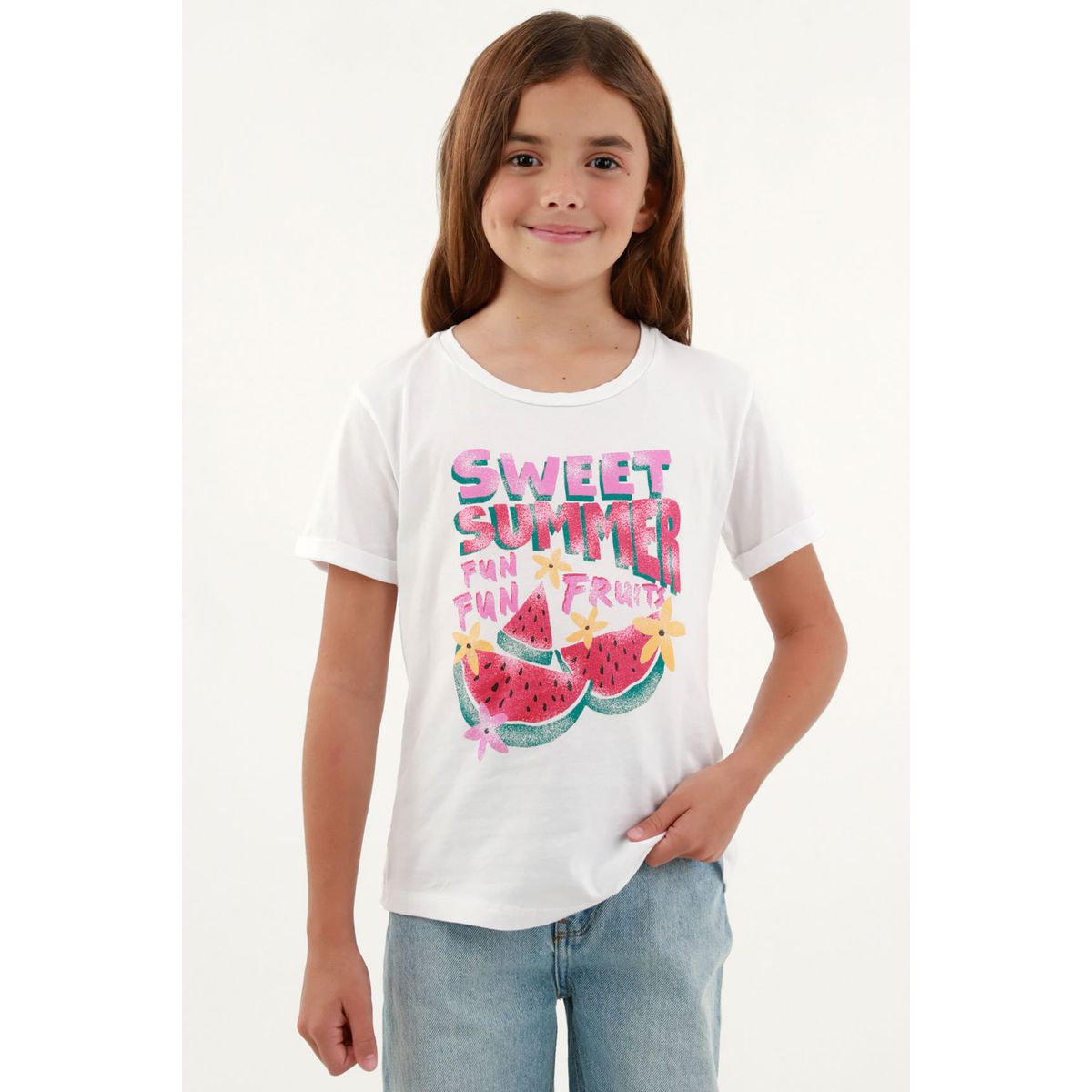 TENNIS - Camiseta básica blanca estampada para niña