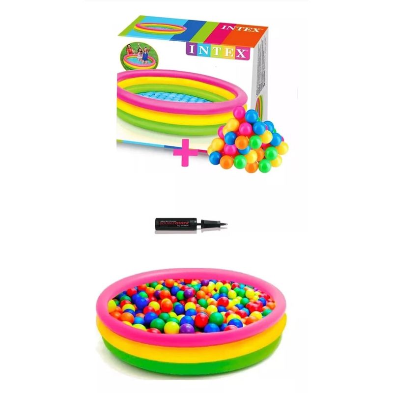 INTEX - Piscina Inflable 147cm X 33cm + 200 Pelotas + Inflador