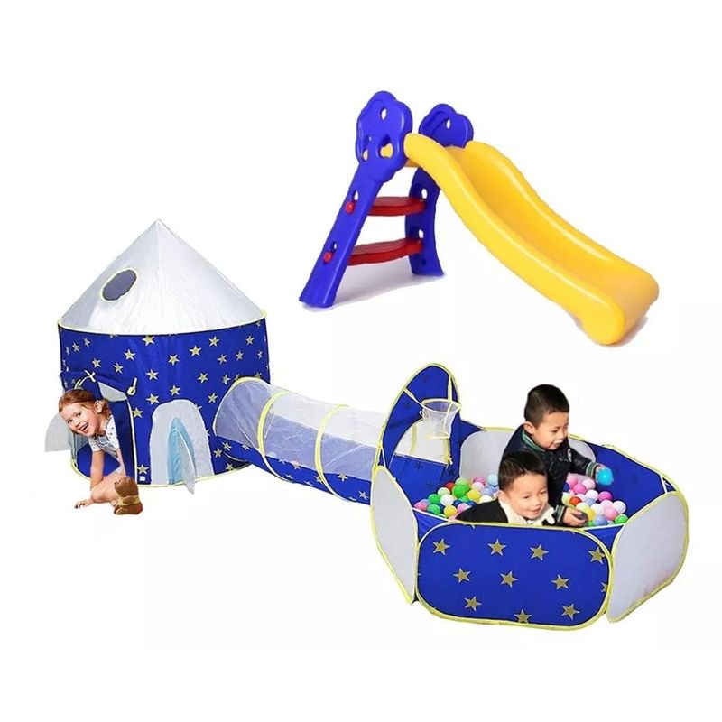 GENERICO - CARPA TUNEL PISCINA AZUL MAS 50 PELOTAS MAS 1 RODADERO