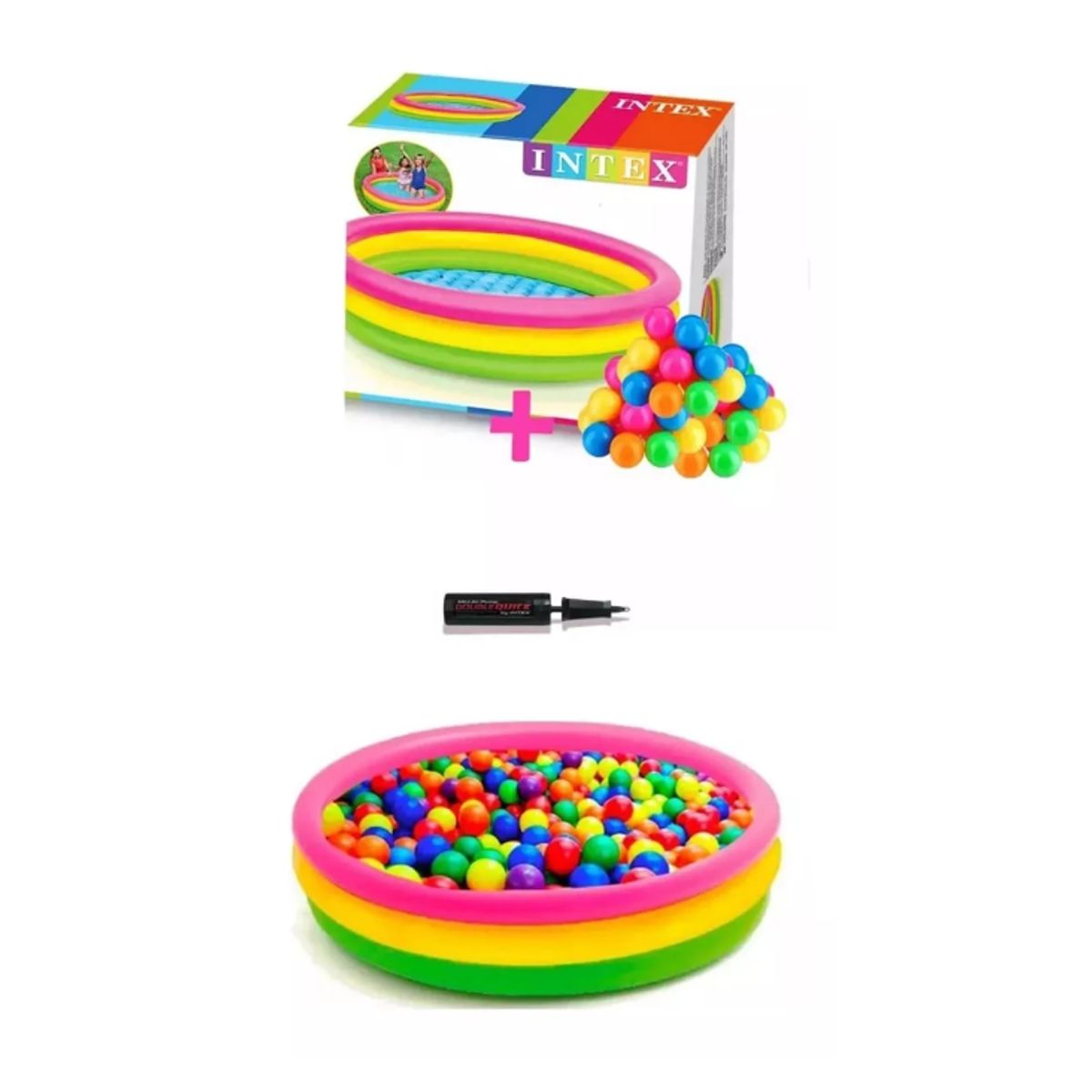 INTEX - Piscina Inflable 147cm + 100 Pelotas, Inflador y rodadero Rs