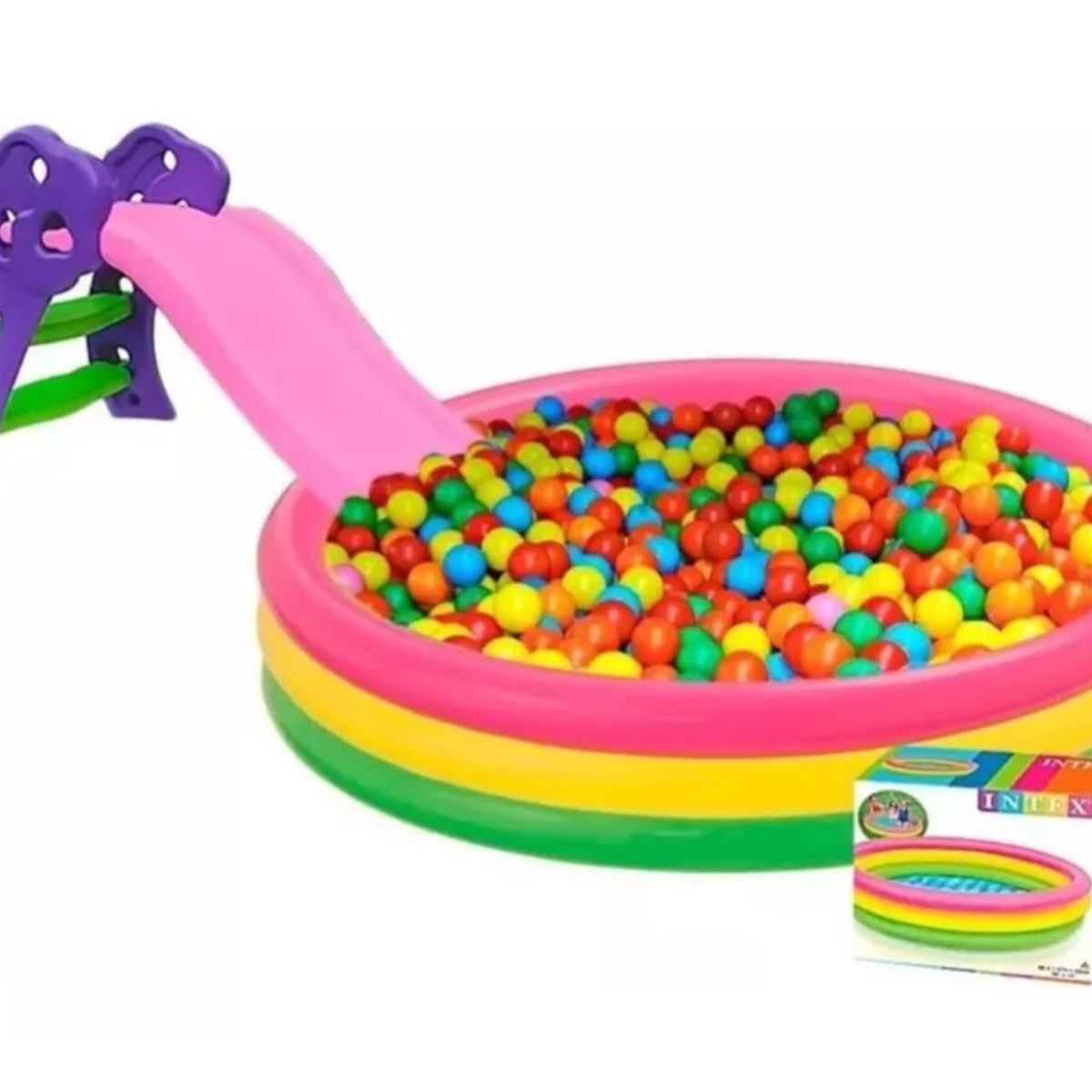 INTEX - Piscina Inflable 168 + 200 Pelotas, Inflador y Rodadero Rosa