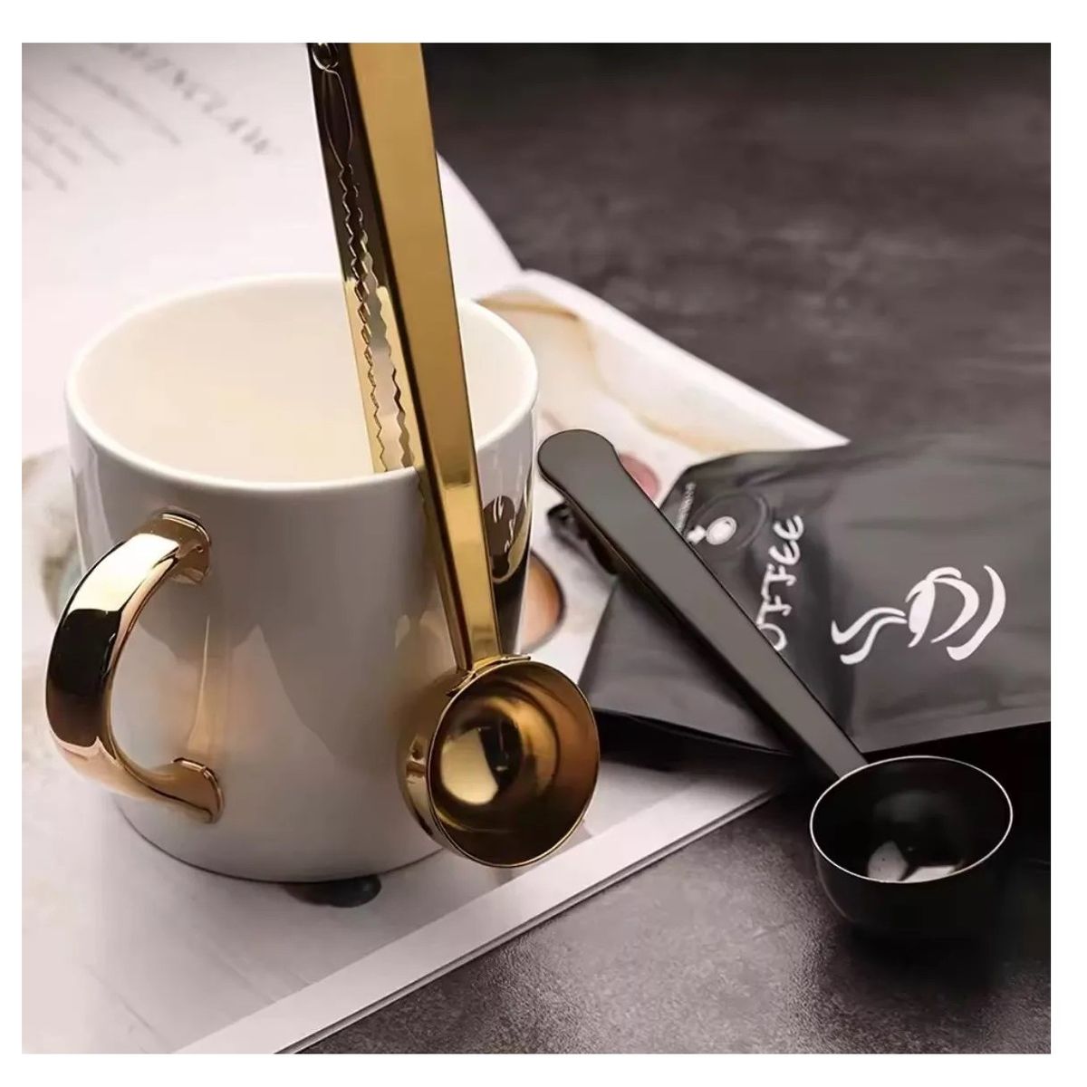 MUNDO BEBE - Cuchara Medidora De Café Con Clip En Acero Inoxidable