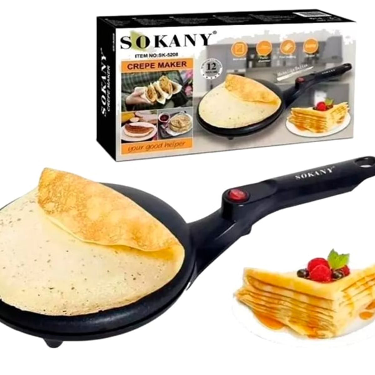 SOKANY - Maquina Eléctrica Crepes Sokany Antiadherente Multifunción
