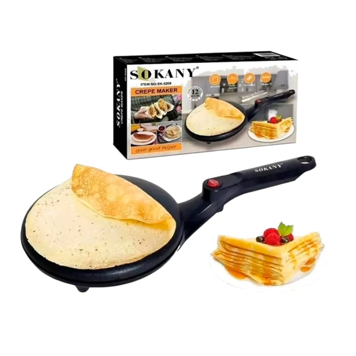SOKANY - Maquina Eléctrica Crepes Sokany Antiadherente Multifunción