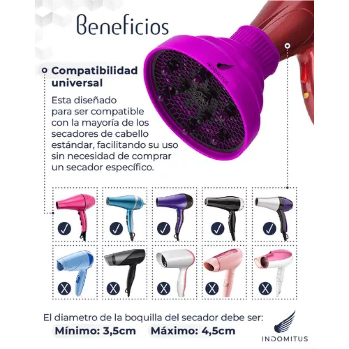GENERICO - Difusor Para Secador De Cabello Pelo Rizos Turbo Cepillo
