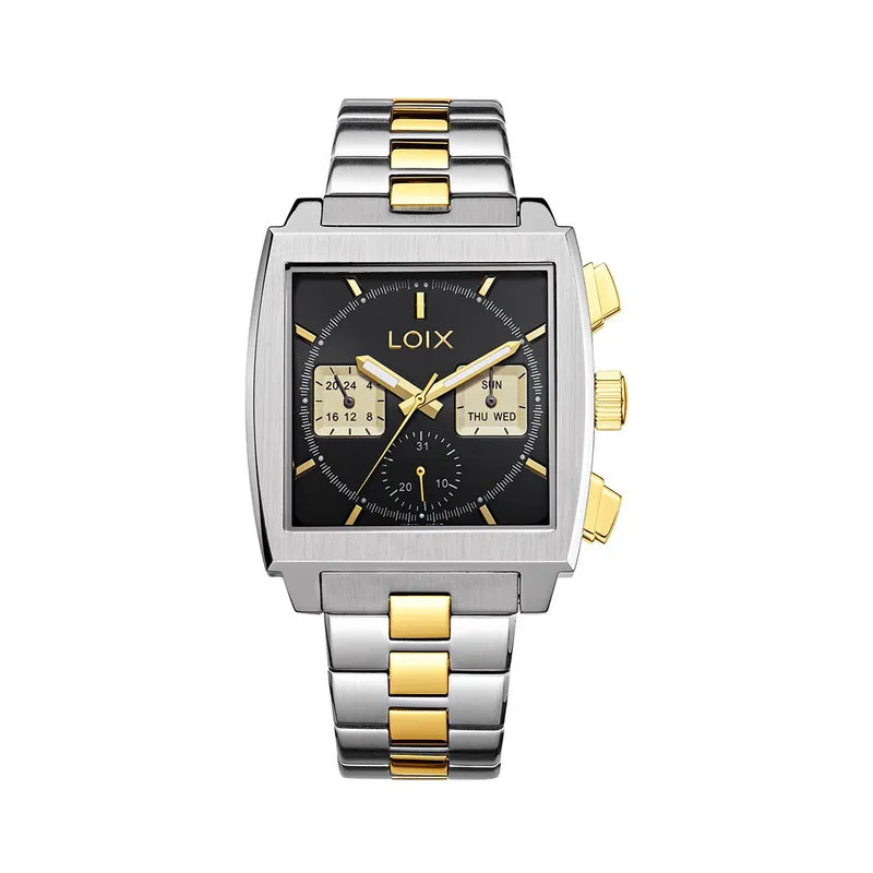 LOIX - Reloj hombre LA2136-1 Plateado con dorado tablero cuadrado negro