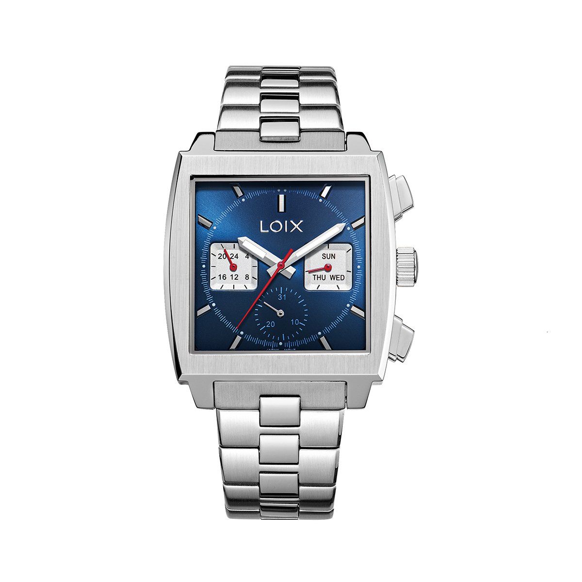 LOIX - Reloj hombre LA2136-2 Plateado con tablero cuadrado azul