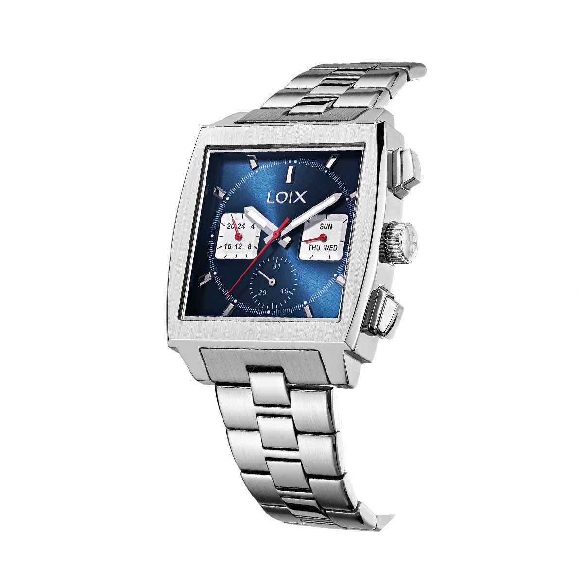 LOIX - Reloj hombre LA2136-2 Plateado con tablero cuadrado azul