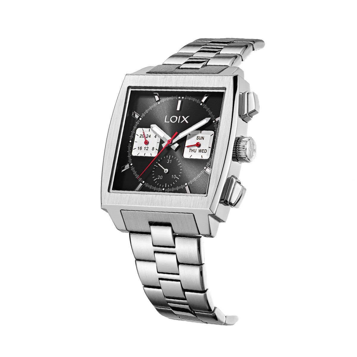 LOIX - Reloj hombre LA2136-3 Plateado con tablero cuadrado negro