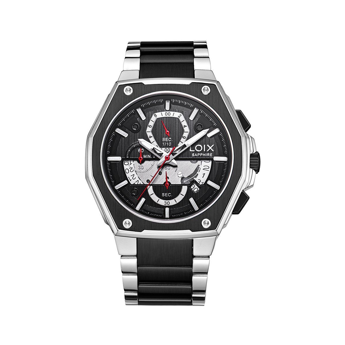 LOIX - Reloj hombre LA2137-1 Plateado con negro tablero negro