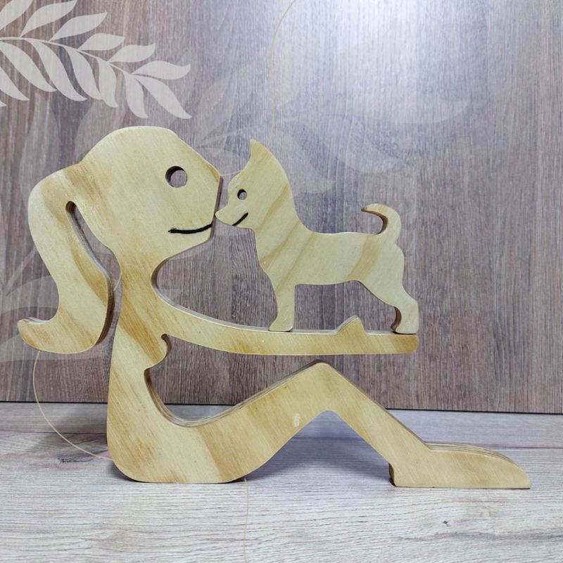 GENERICO - Figuras de Madera De Mujer y Perro