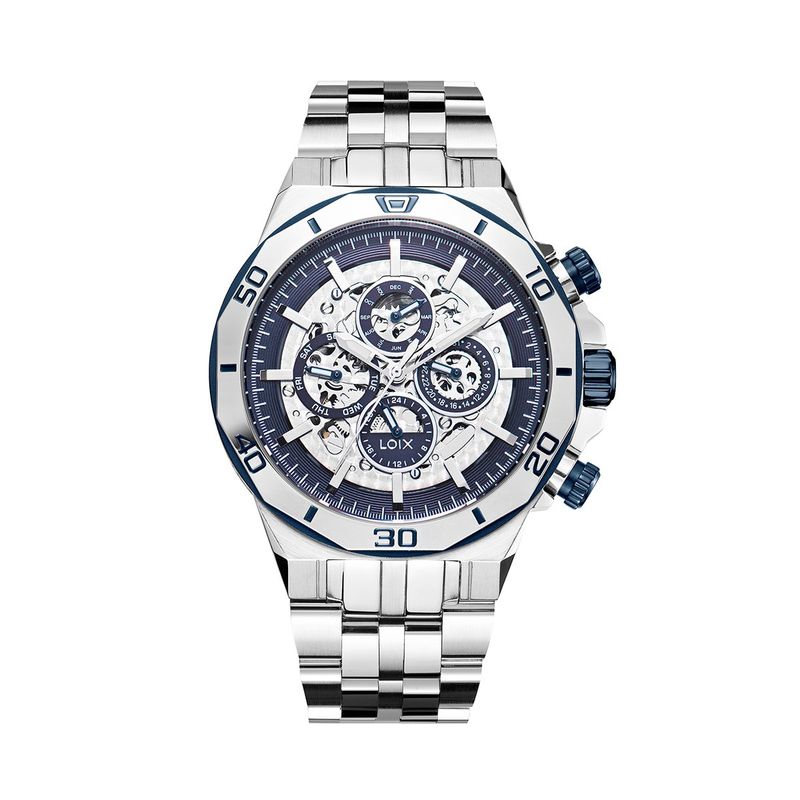 LOIX - Reloj hombre LA2139-3 Plateado con tablero plateado y azul