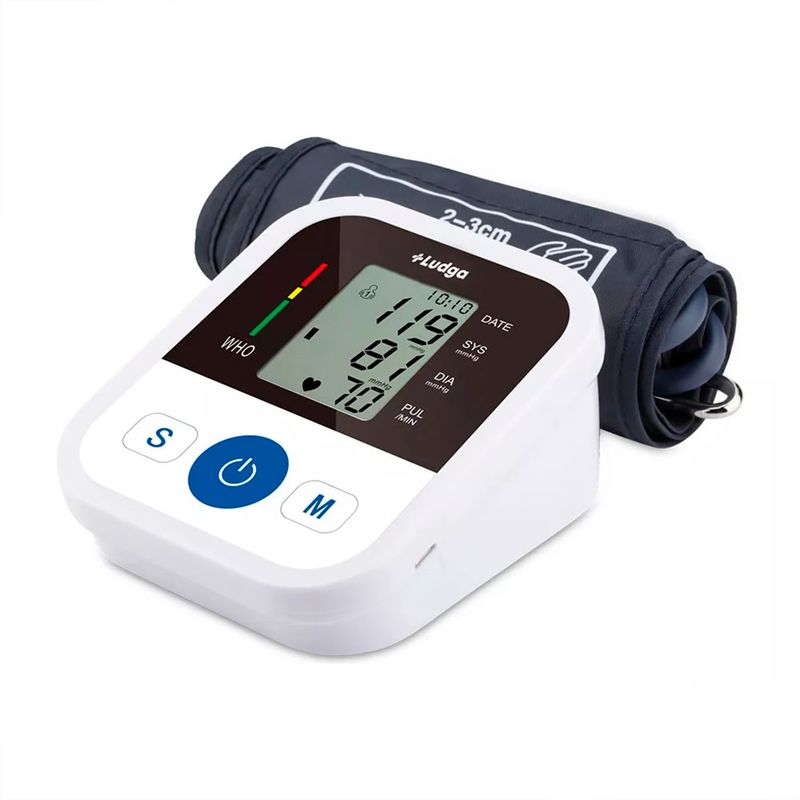 LUDGA - Tensiómetro Digital De Brazo Monitor De Presion Arterial Con Voz En Español Cable USB Color Blanco Ludga LDG-5396
