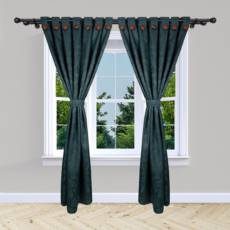ADVANCE - Pack x2 Cortina de Botón Verde oscura En Jacquard 280 cms x 210 cms