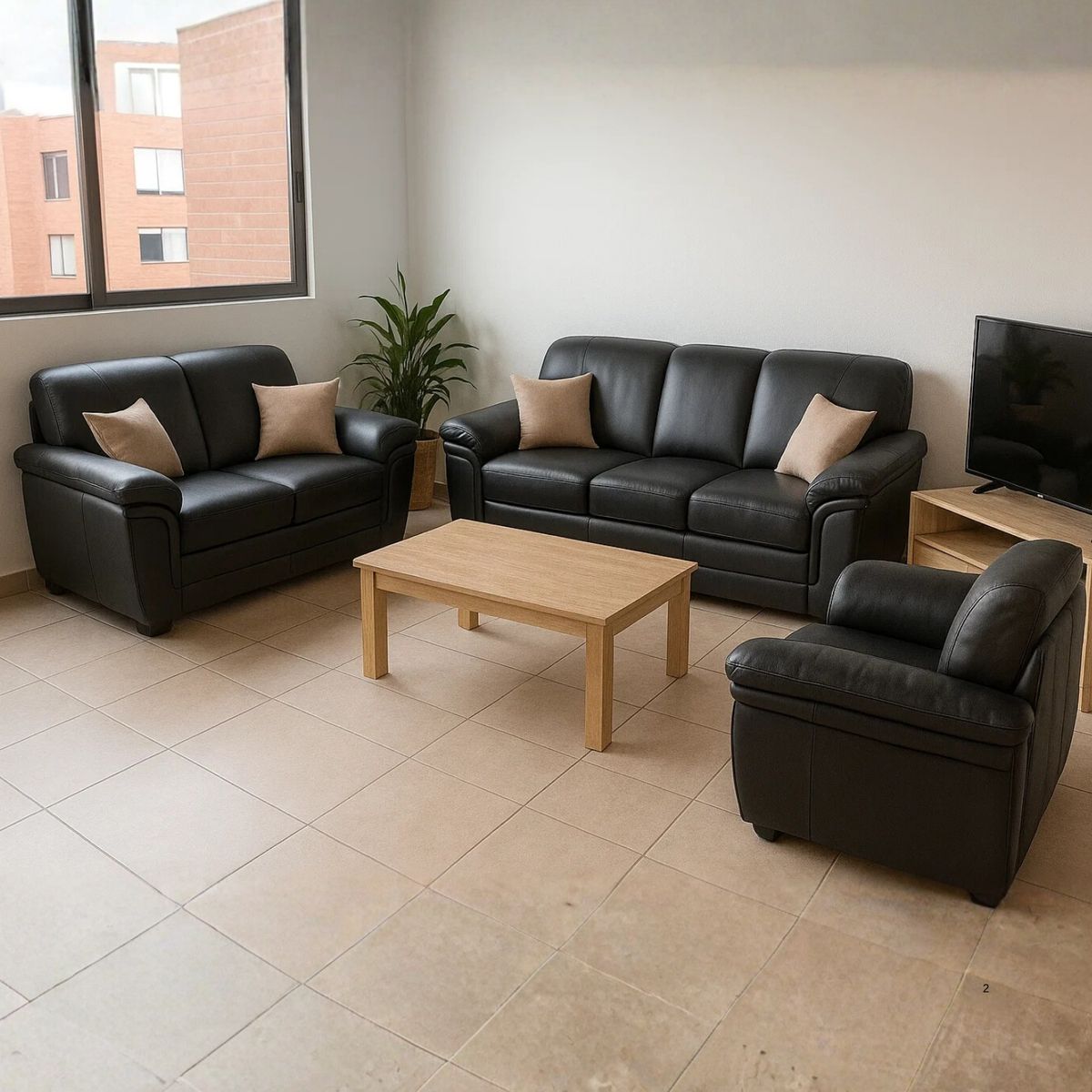 GENERICO - Juego de Sala Patrick 3-2-1 Puestos Moderno Cuerina Negro