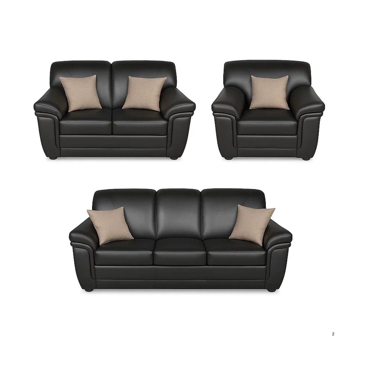 GENERICO - Juego de Sala Patrick 3-2-1 Puestos Moderno Cuerina Negro