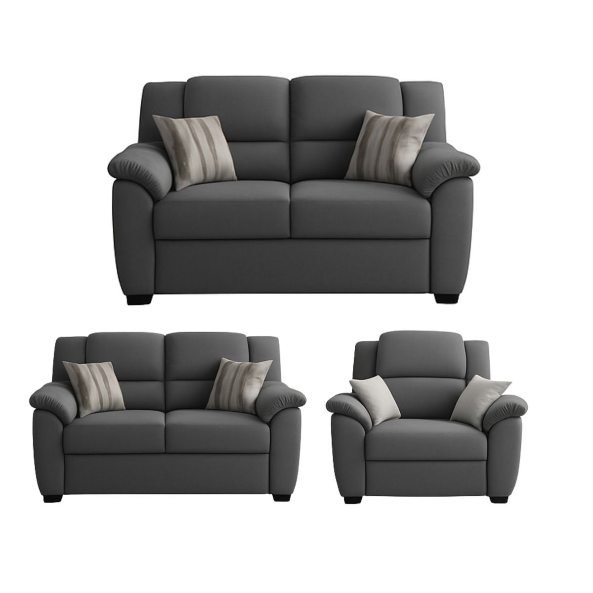 GENERICO - Juego de Sala Deyna 3-2-1 Puestos Moderno Tela Antifluidos Gris