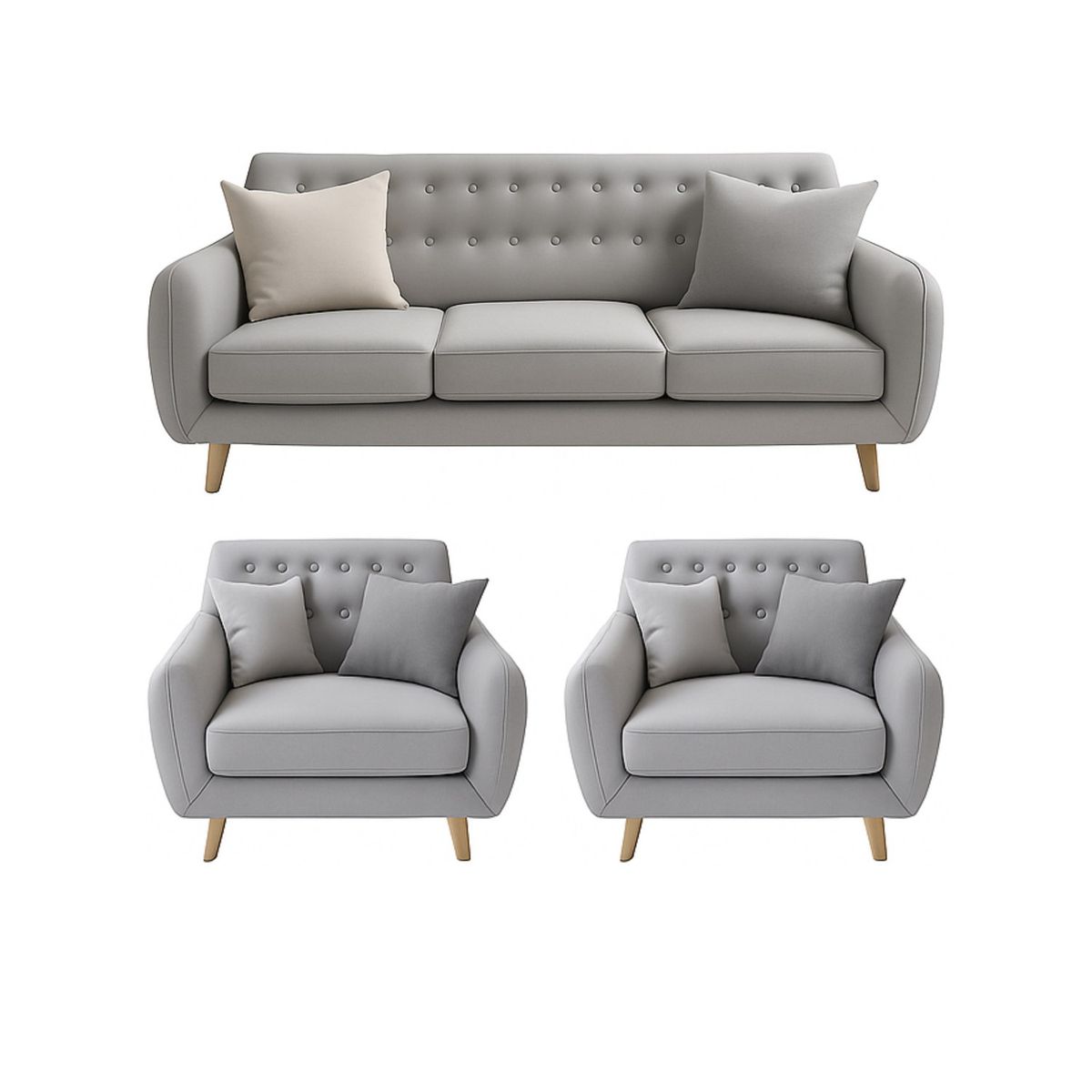 GENERICO - Juego de Sala Leao 3-2-1 Puestos Moderno Tela Antifluidos Gris