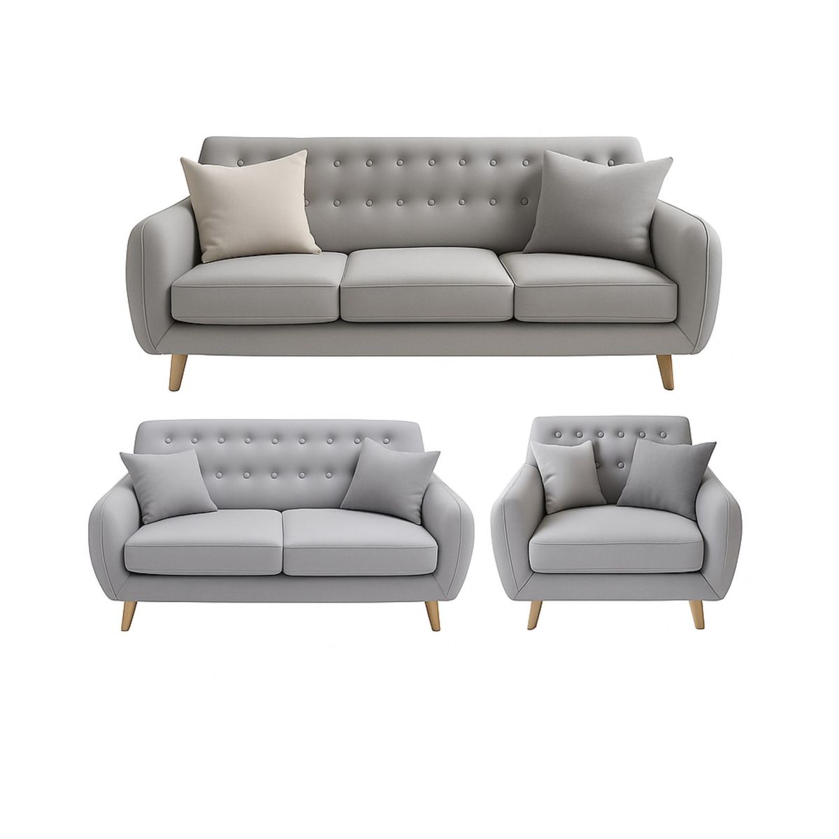 GENERICO - Juego de Sala Leao 3-2-1 Puestos Moderno Tela Antifluidos Gris