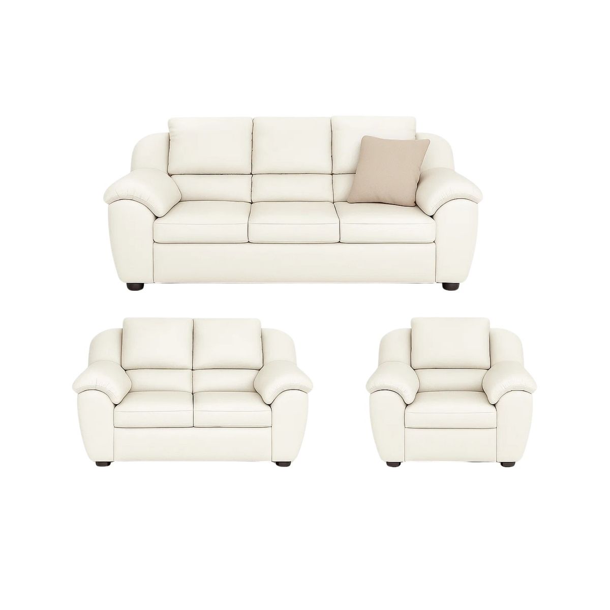 GENERICO - Juego de Sala Lino 3-2-1 Puestos Moderno Cuerina Blanco