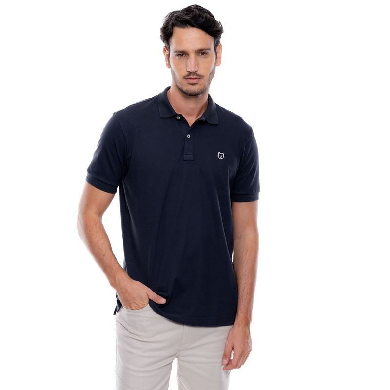COLOR BLUE - Polo Unicolor Logo Bordado