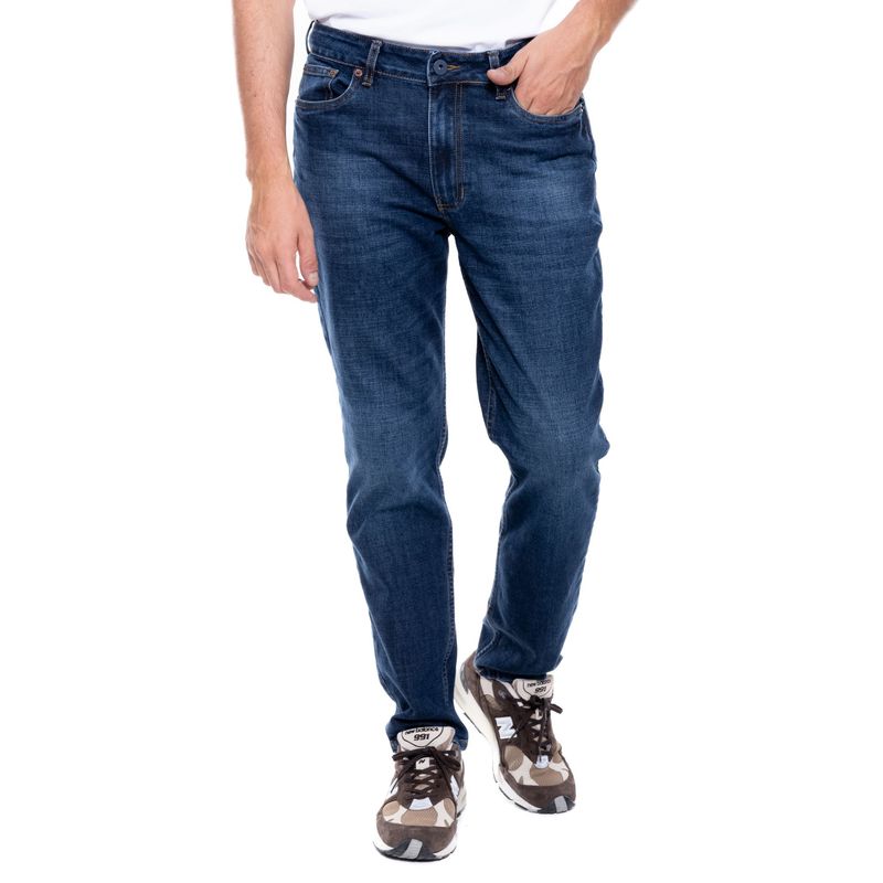 COLOR BLUE - Fremont/Regular Fit Jeans Tono Medio Con Desgastes