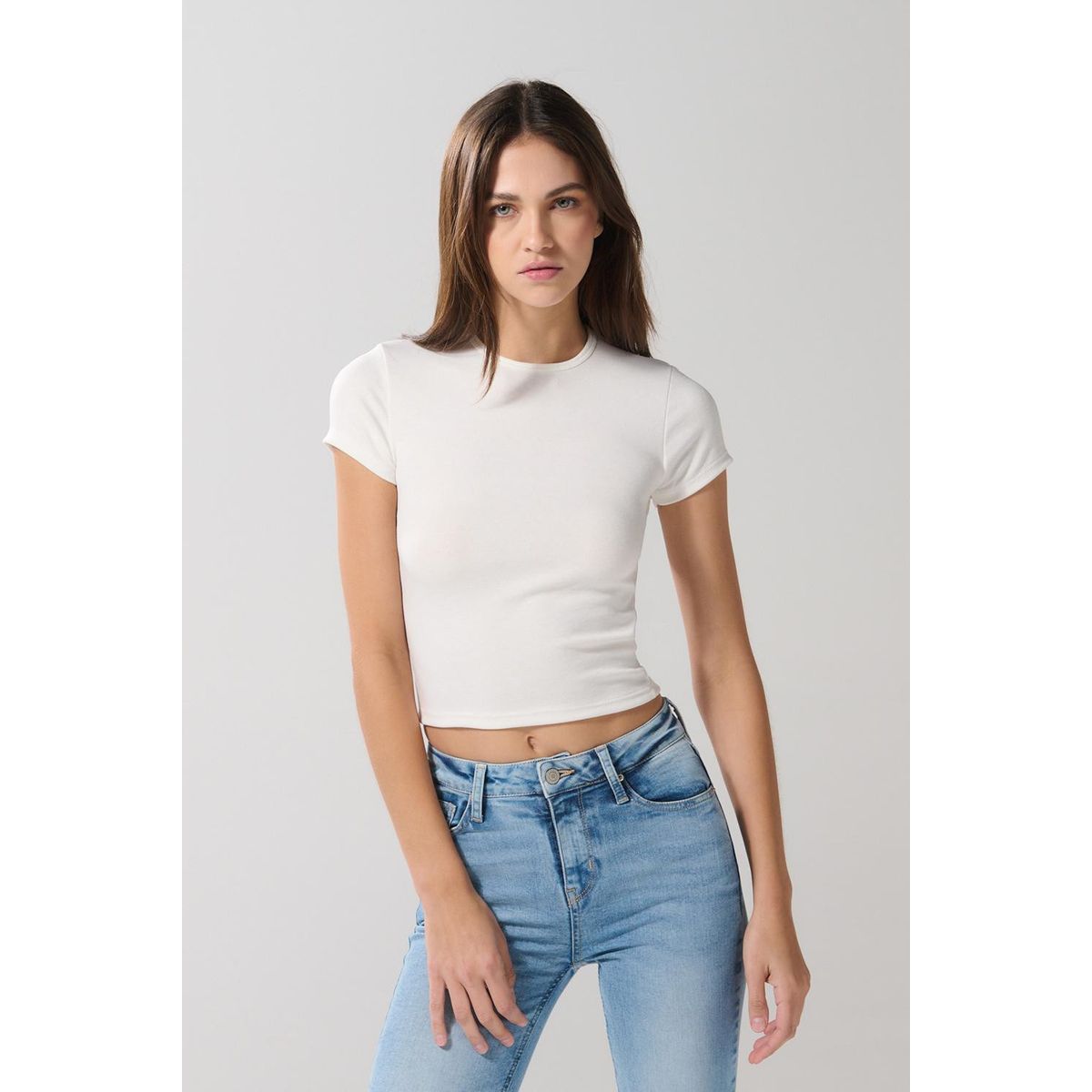 KOAJ - KOAJ Camiseta ajustada manga corta unicolor en rib Mujer