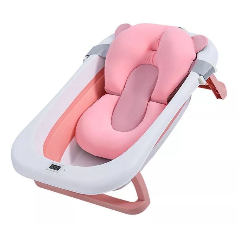 GENERICO - Tina Bañera Plegable Para Bebé Con Cojín Y Termómetro Rosa