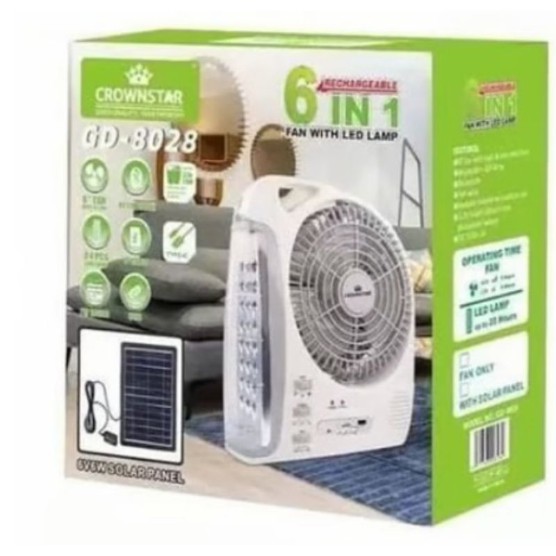 GENERICO - Ventilador Recargable 6 en 1 con Panel Solar