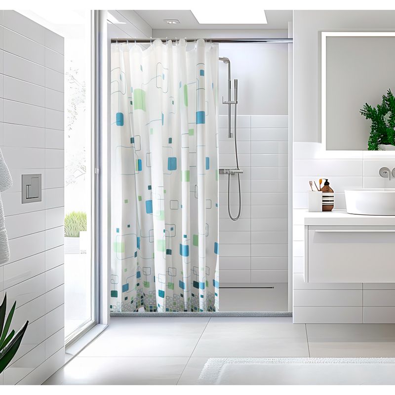 ESSENZA - Cortina de Baño Peva Cuadros Azul 180x180cm ESSENZA