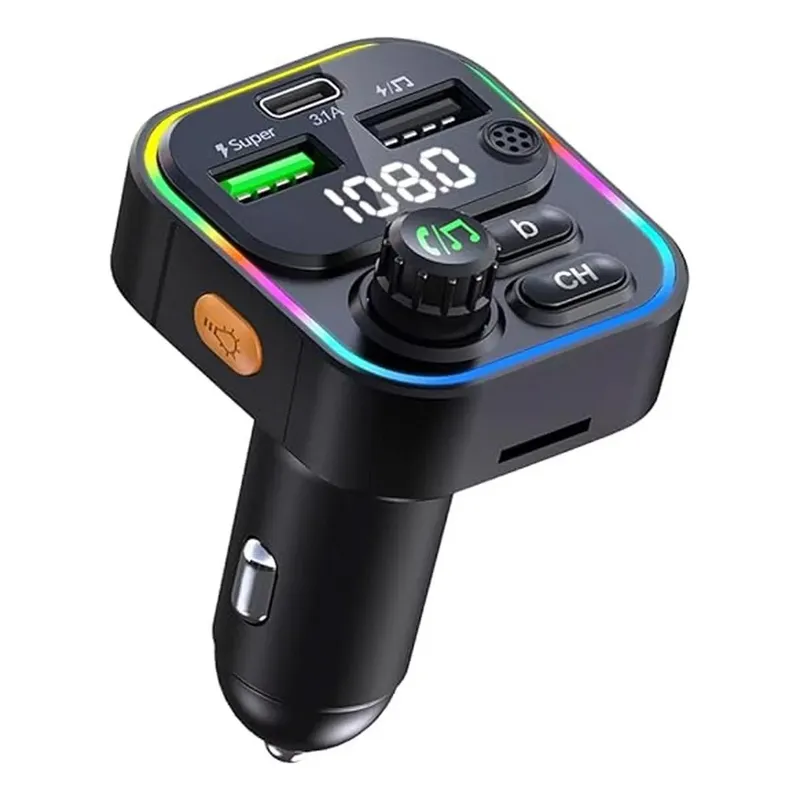 GENERICO - Transmisor Fm Carro Bluetooth 5.0, 2 Pto Usb + 1 Puerto C