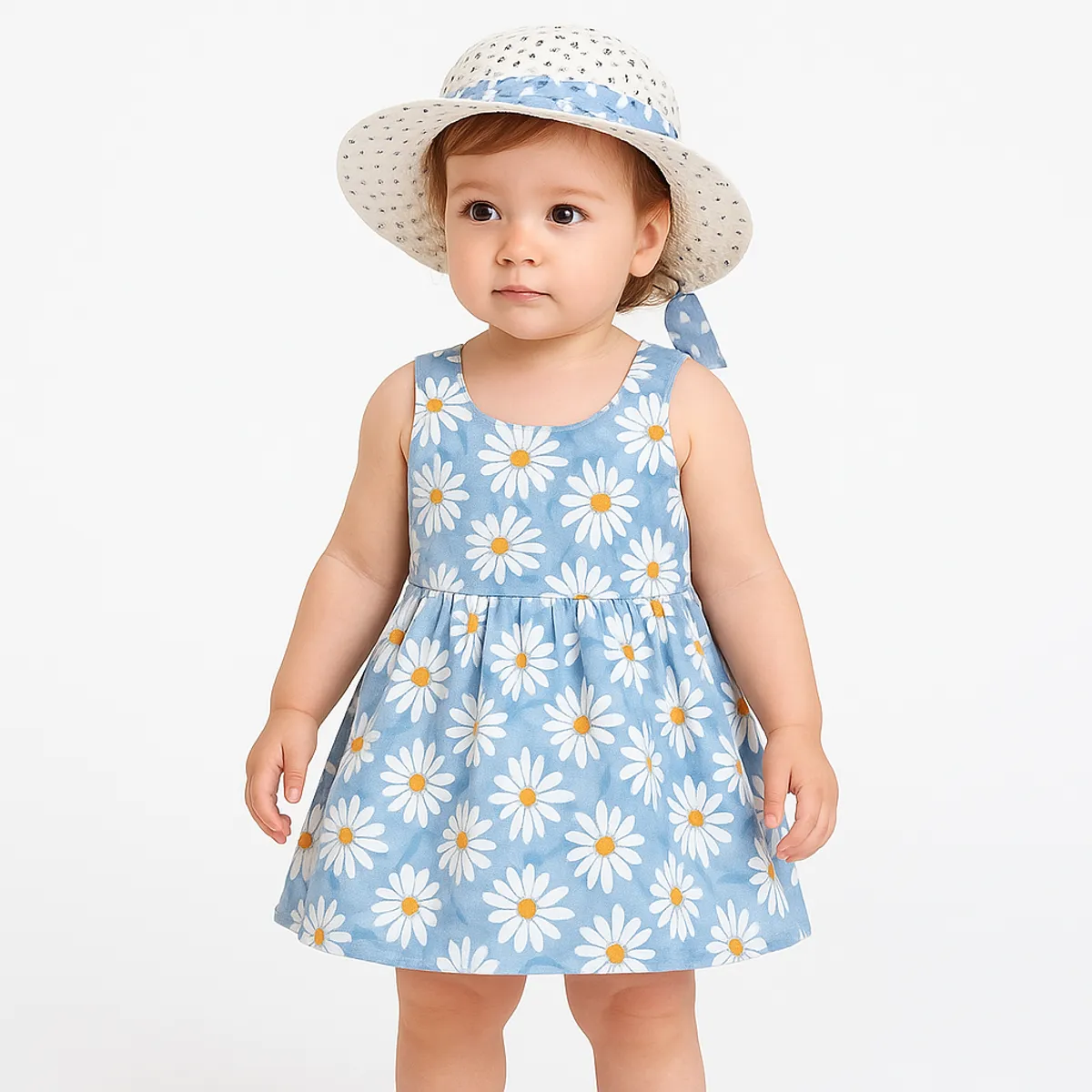 LUSOLSI - Conjunto Niña Verano  Vestido + Sombrero Lindo Diseño