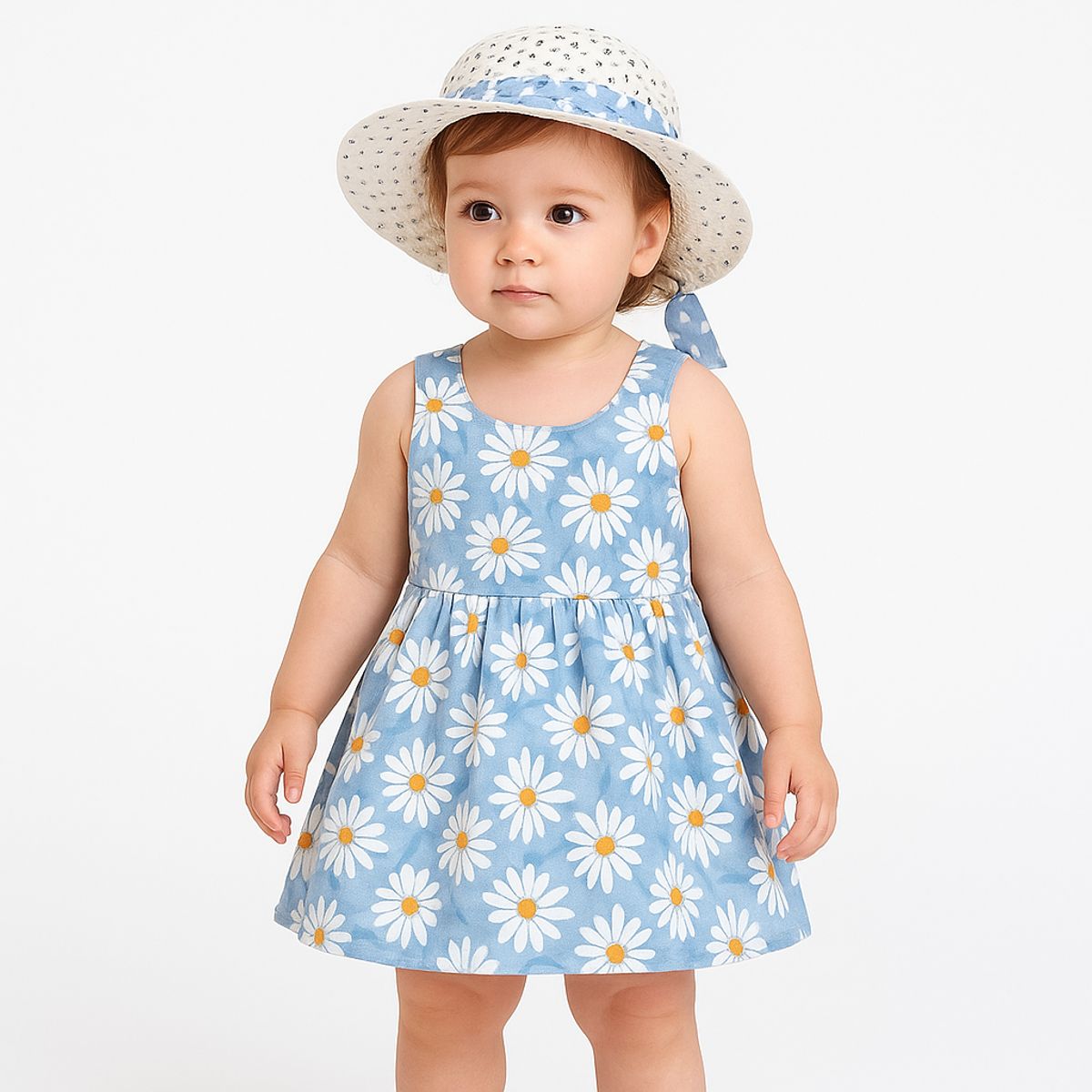 LUSOLSI - Conjunto Niña Verano  Vestido + Sombrero Lindo Diseño
