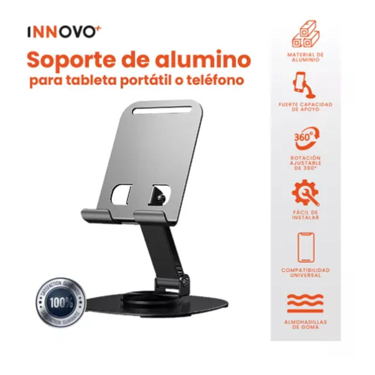 INNOVA - Base Soporte Para Celular Tablet Metalico Con Rotación 360 Oficina