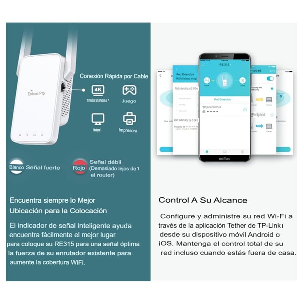 TP LINK - Extensor Tp-link Re315 Wifi Ac1200 Doble Banda 5ghz 2.4 Ghz