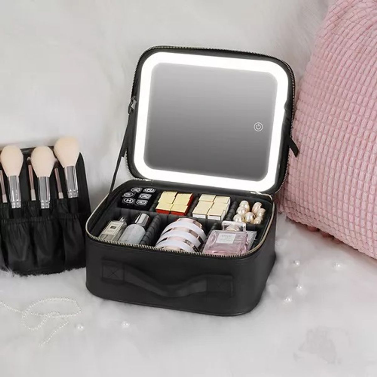 GENERICO - Estuche De Cosméticos Viaje Portátil Con Luz Led Maquillaje Color Negro