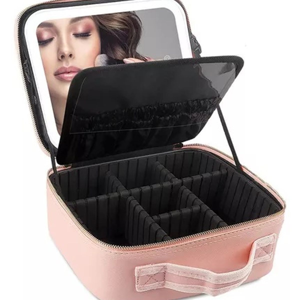GENERICO - Estuche De Cosméticos Viaje Portátil Con Luz Led Maquillaje Color Rosado