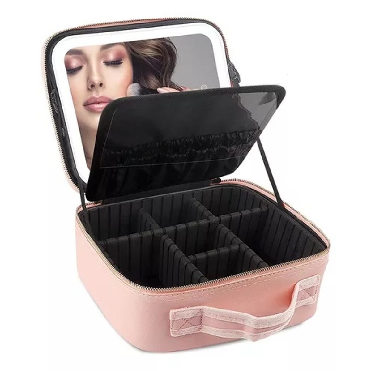 GENERICO - Estuche De Cosméticos Viaje Portátil Con Luz Led Maquillaje Color Rosado