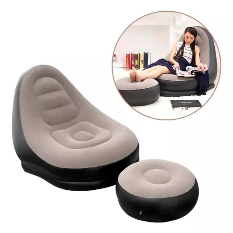 GENERICO - Sillon Inflable Puff Reclinable Comodo Portatil Posapies Color Negro