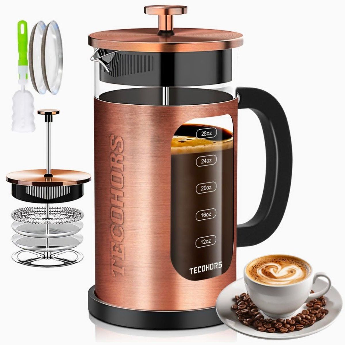 GENERICO - Cafetera prensa francesa borosilicato acero inoxidable 34 onzas cobre
