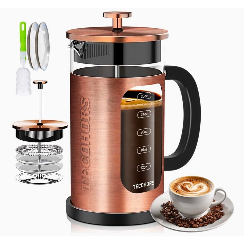 GENERICO - Cafetera prensa francesa borosilicato acero inoxidable 34 onzas cobre