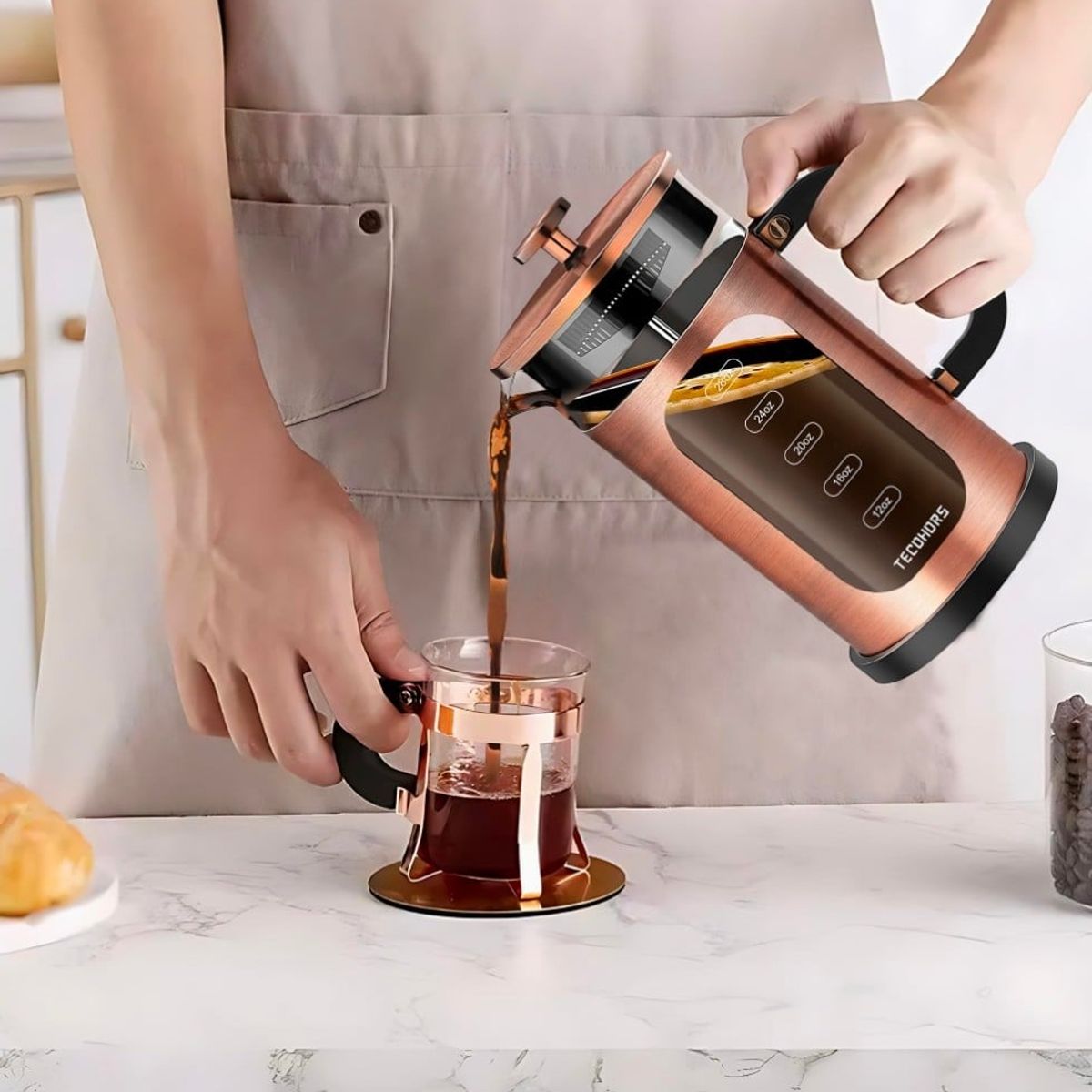 GENERICO - Cafetera prensa francesa borosilicato acero inoxidable 34 onzas cobre